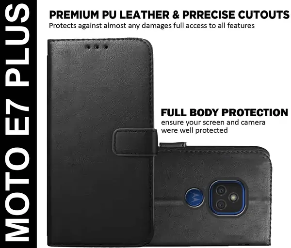Black_Artificial_Leather_Moto_E7_Plus_Back_Cover