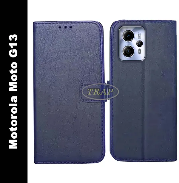 Blue_Artificial_Leather_Moto_G13_Back_Cover