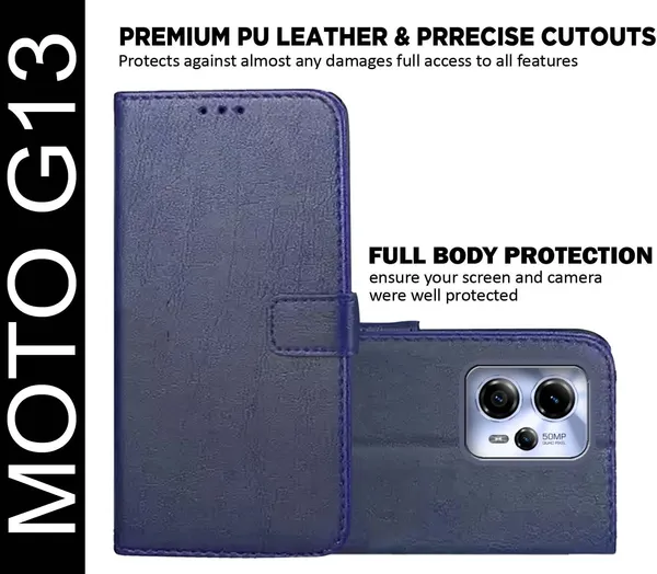 Blue_Artificial_Leather_Moto_G13_Back_Cover