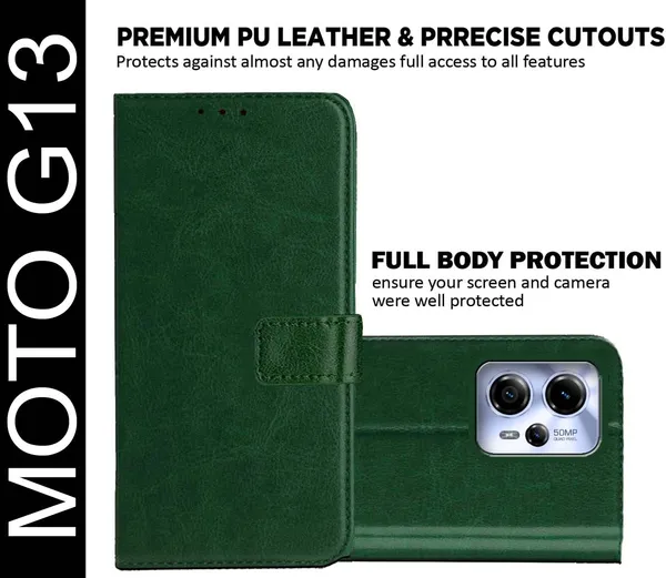 Green_Artificial_Leather_Moto_G13_Back_Cover