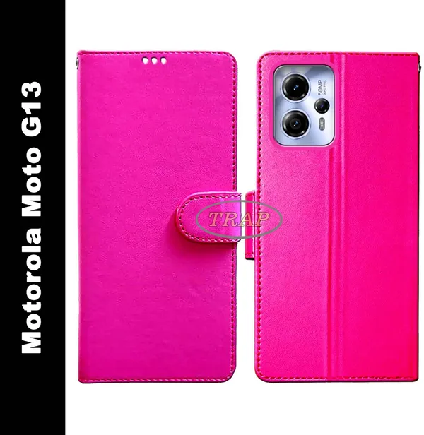 Pink_Artificial_Leather_Moto_G13_Back_Cover