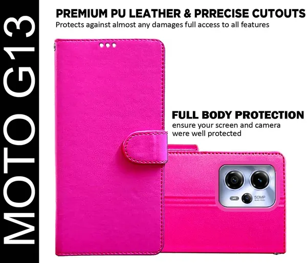 Pink_Artificial_Leather_Moto_G13_Back_Cover