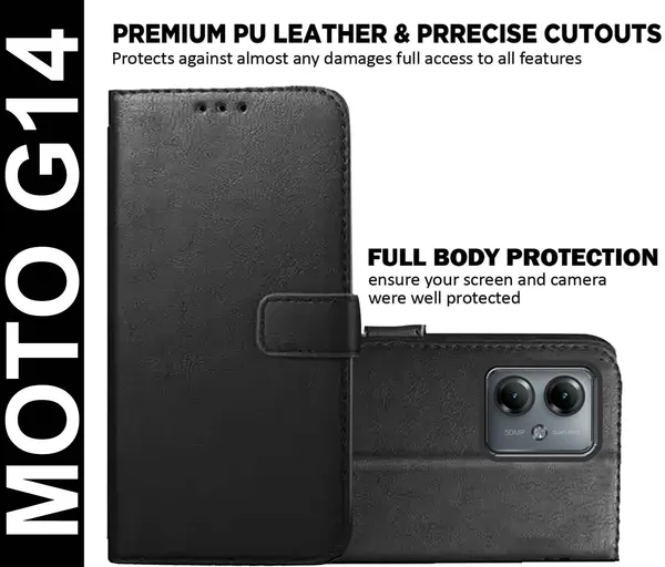 Black_Artificial_Leather_Moto_G14_Back_Cover