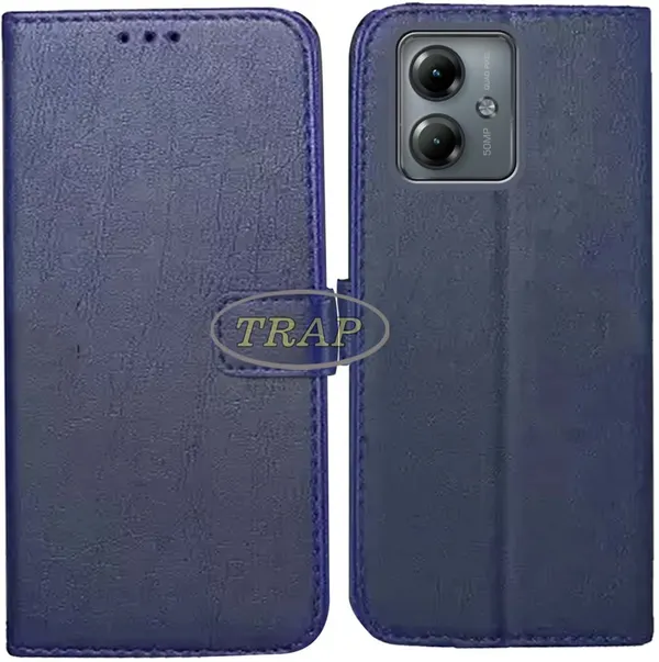 Blue_Artificial_Leather_Moto_G14_Back_Cover
