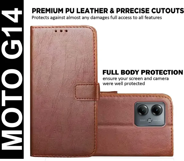 Brown_Artificial_Leather_Moto_G14_Back_Cover