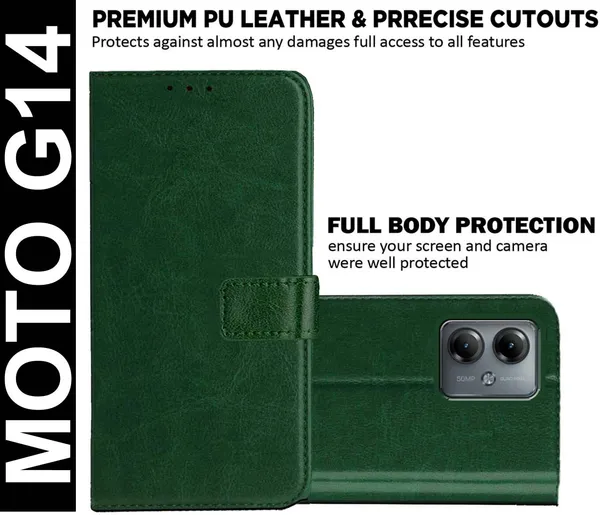 Green_Artificial_Leather_Moto_G14_Back_Cover