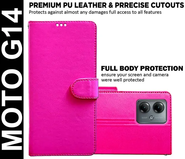 Pink_Artificial_Leather_Moto_G14_Back_Cover