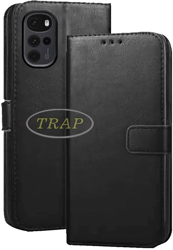 Black_Artificial_Leather_Moto_G22_Back_Cover