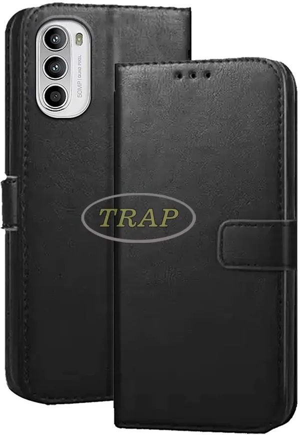 Black_Artificial_Leather_Moto_G52_Back_Cover