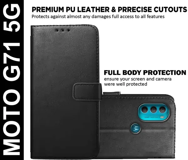 Black_Artificial_Leather_Moto_G71_5G_Back_Cover