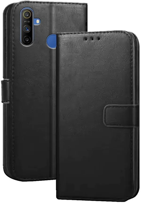 Black_Artificial_Leather_Narzo_10A_Flip_Cover