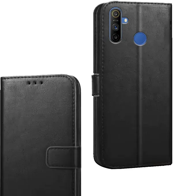 Black_Artificial_Leather_Narzo_10A_Flip_Cover