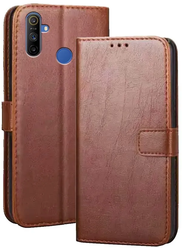 Brown_Artificial_Leather_Narzo_10A_Flip_Cover