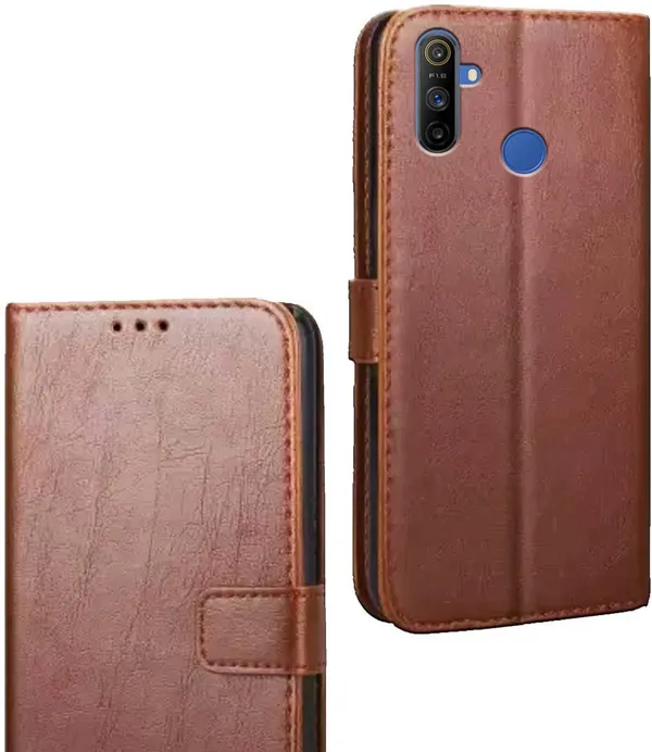 Brown_Artificial_Leather_Narzo_10A_Flip_Cover