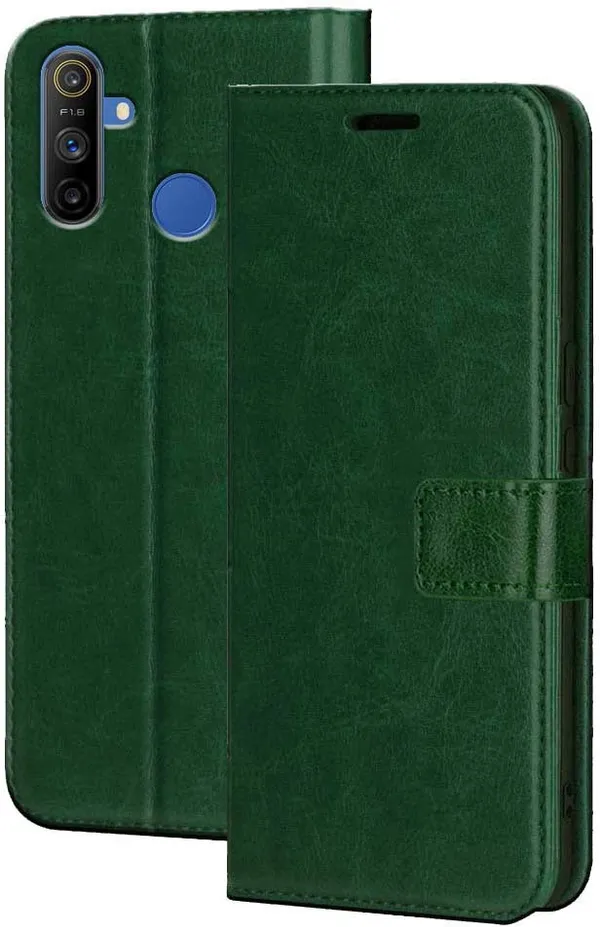 Green_Artificial_Leather_Narzo_10A_Flip_Cover