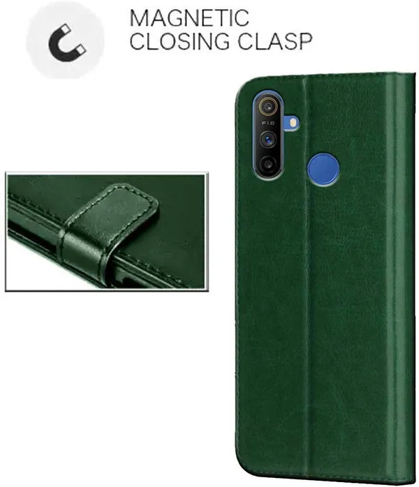 Green_Artificial_Leather_Narzo_10A_Flip_Cover