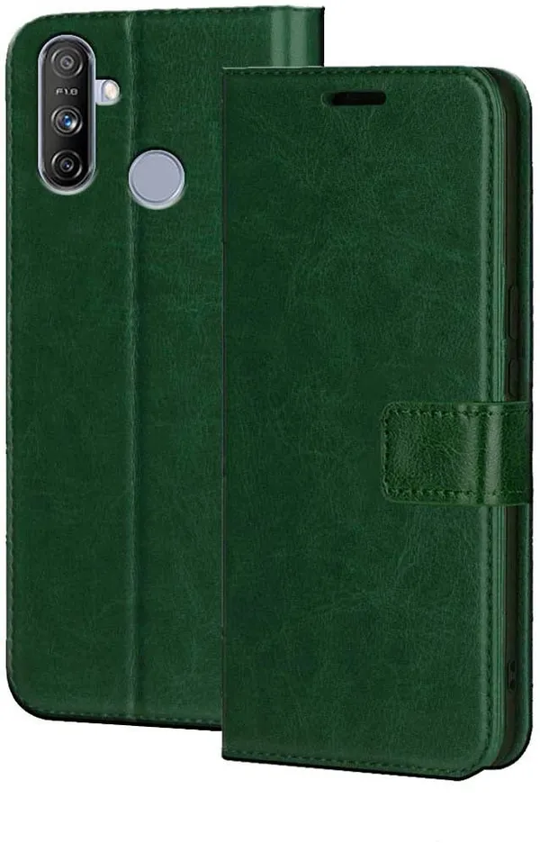 Green_Artificial_Leather_Narzo_20A_Flip_Cover