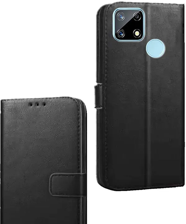 Black_Artificial_Leather_Realme_Narzo_30A_Flip_Cover