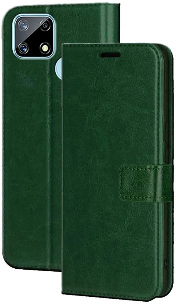 Green_Artificial_Leather_Realme_Narzo_30A_Flip_Cover