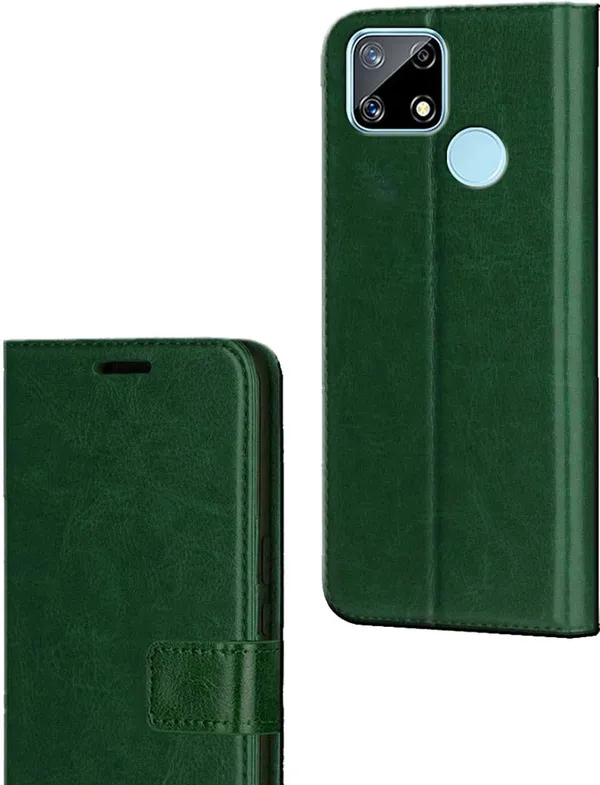Green_Artificial_Leather_Realme_Narzo_30A_Flip_Cover