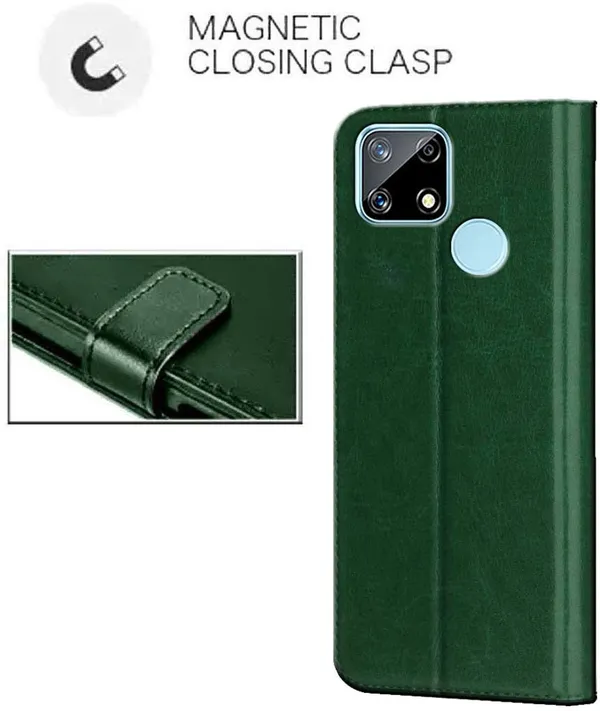Green_Artificial_Leather_Realme_Narzo_30A_Flip_Cover