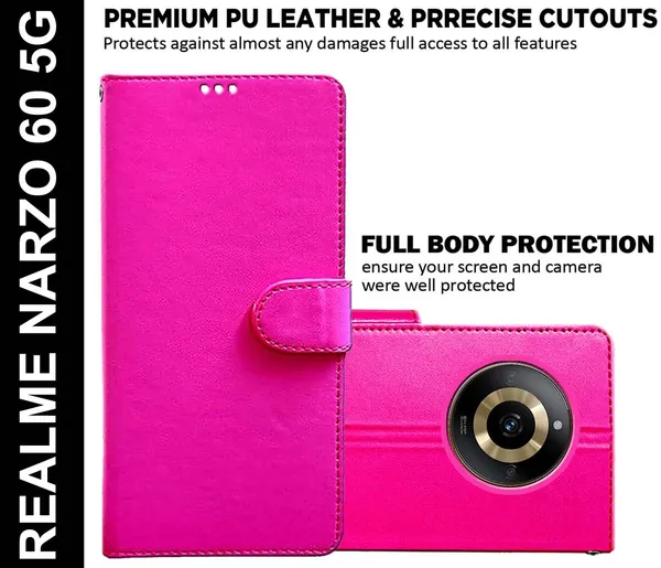 Pink_Artificial_Leather_Realme_Narzo_60_5G_Flip_Cover