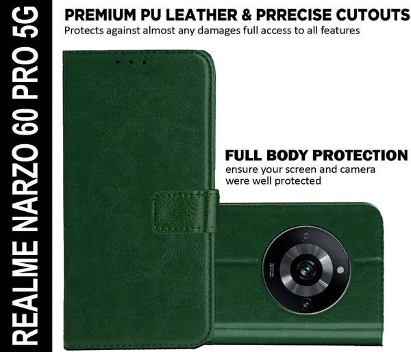 Green_Artificial_Leather_Realme_Narzo_60_Pro_5G_Flip_Cover