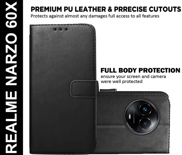 Black_Artificial_Leather_Realme_Narzo_60X&REALME_11X&C67_Back_Cover
