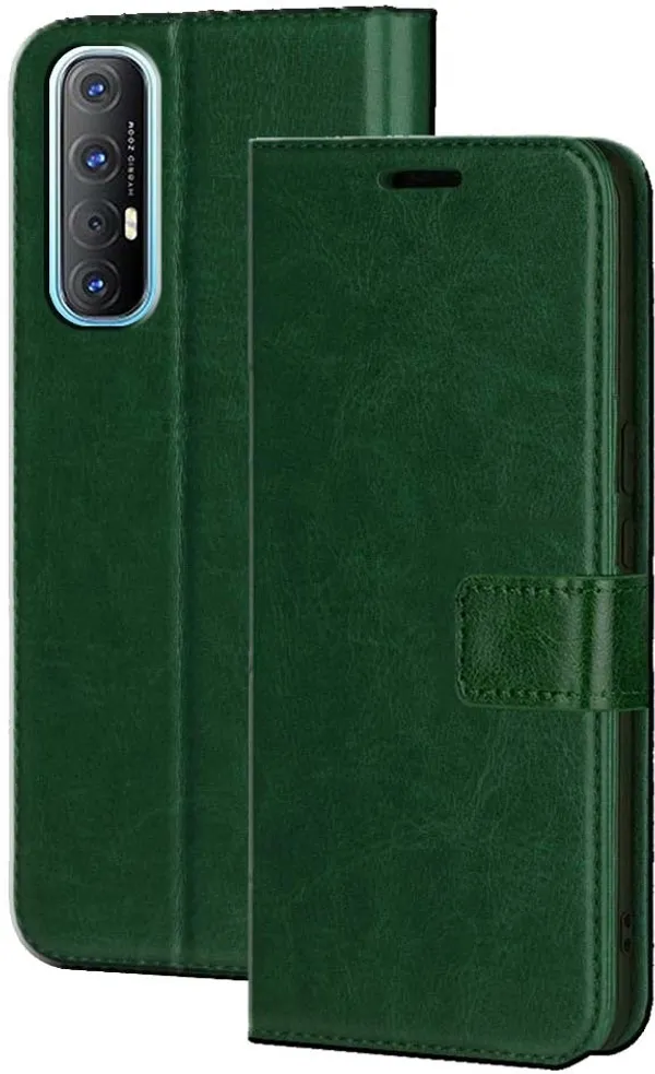 Green_Artificial_Leather_Oppo_Reno_3_Pro_Flip_Cover