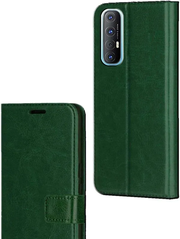 Green_Artificial_Leather_Oppo_Reno_3_Pro_Flip_Cover