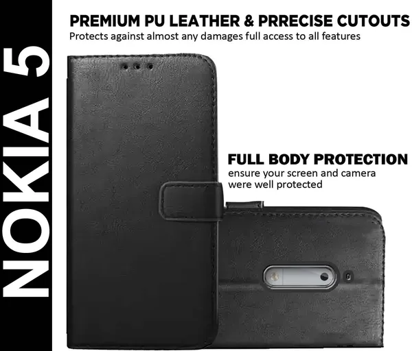 Black_Artificial_Leather_Nokia_5_Back_Cover