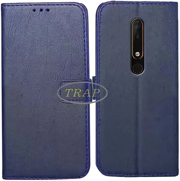 Blue_Artificial_Leather_Nokia_6.1_Flip_Cover