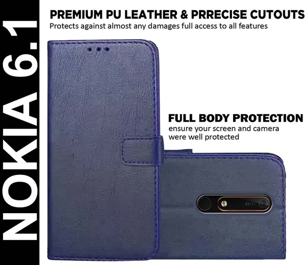 Blue_Artificial_Leather_Nokia_6.1_Flip_Cover