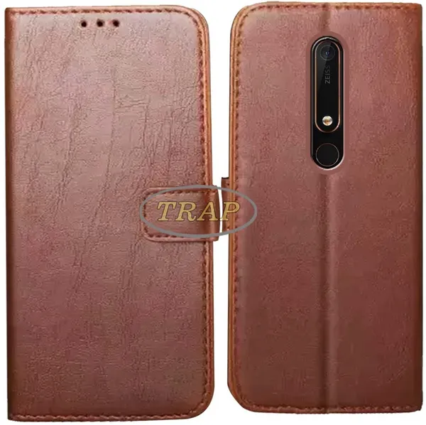 Brown_Artificial_Leather_Nokia_6.1_Flip_Cover