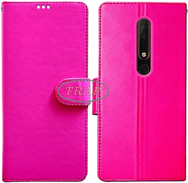 Pink_Artificial_Leather_Nokia_6.1_Flip_Cover