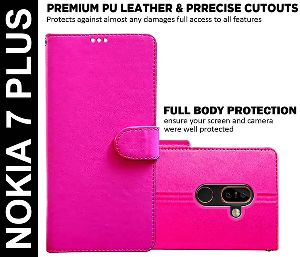 Pink_Artificial_Leather_Nokia_7_Plus_Flip_Cover
