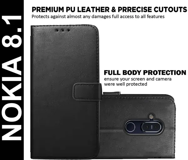 Black_Artificial_Leather_Nokia_8.1_Flip_Cover