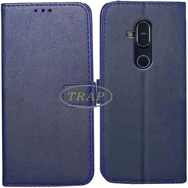 Blue_Artificial_Leather_Nokia_8.1_Flip_Cover