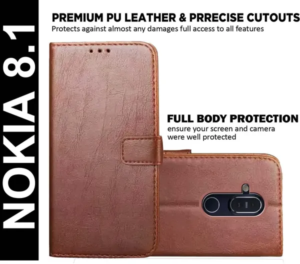 Brown_Artificial_Leather_Nokia_8.1_Flip_Cover