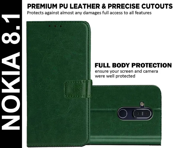 Green_Artificial_Leather_Nokia_8.1_Flip_Cover