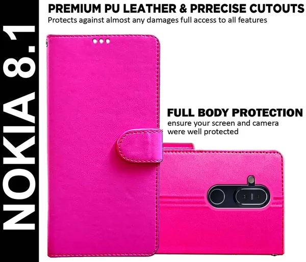 Pink_Artificial_Leather_Nokia_8.1_Flip_Cover