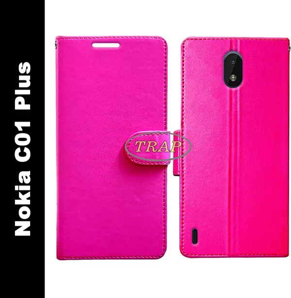 Pink_Artificial_Leather_Nokia_C01_Plus_Back_Cover