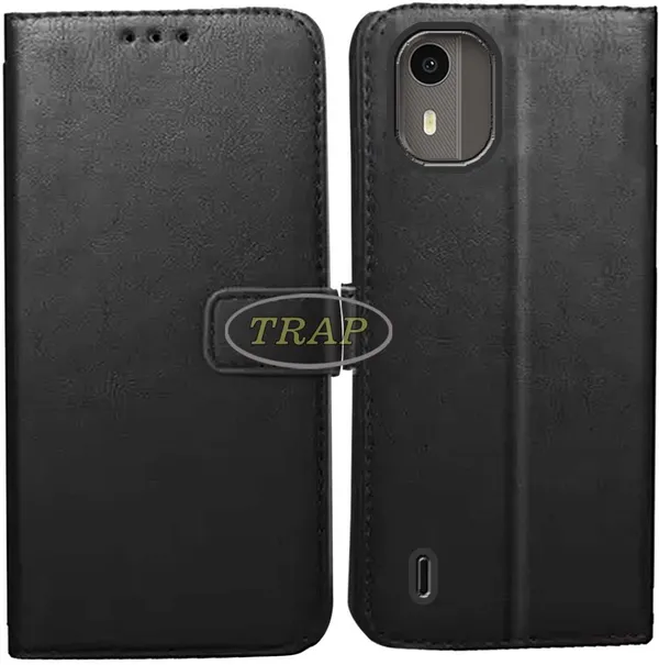Black_Artificial_Leather_Nokia_C12_Pro_Back_Cover