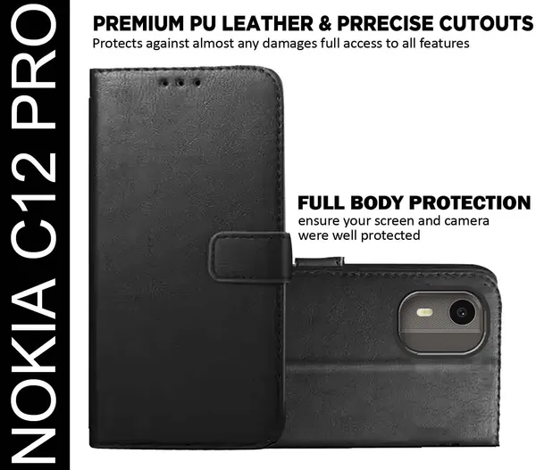 Black_Artificial_Leather_Nokia_C12_Pro_Back_Cover