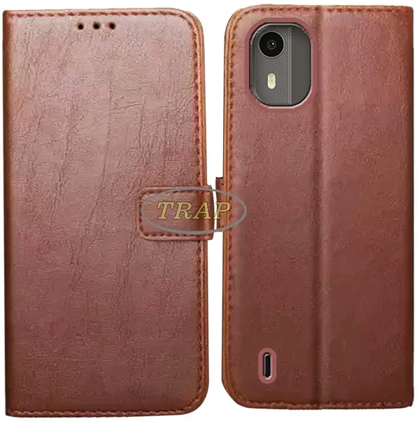 Brown_Artificial_Leather_Nokia_C12_Pro_Back_Cover