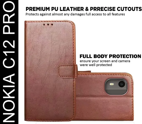 Brown_Artificial_Leather_Nokia_C12_Pro_Back_Cover