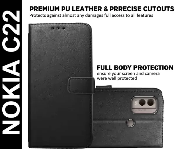 Black_Artificial_Leather_Nokia_C22_Back_Cover