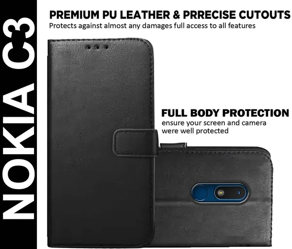 Black_Artificial_Leather_Nokia_C3_Back_Cover