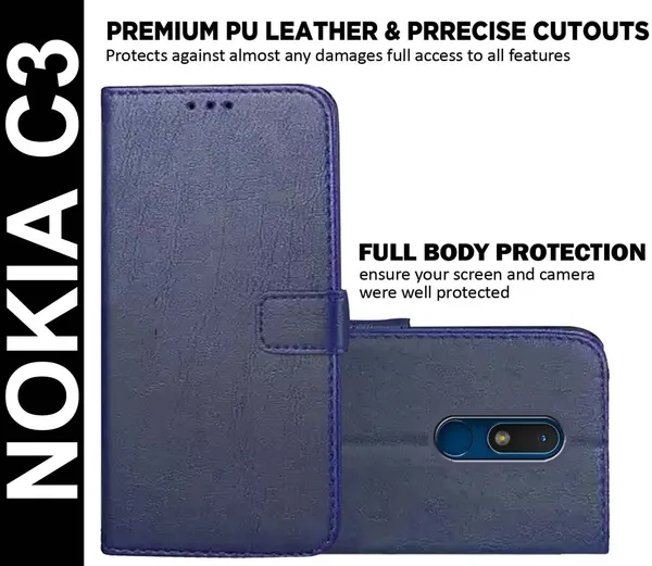 Blue_Artificial_Leather_Nokia_C3_Back_Cover