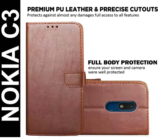 Brown_Artificial_Leather_Nokia_C3_Back_Cover
